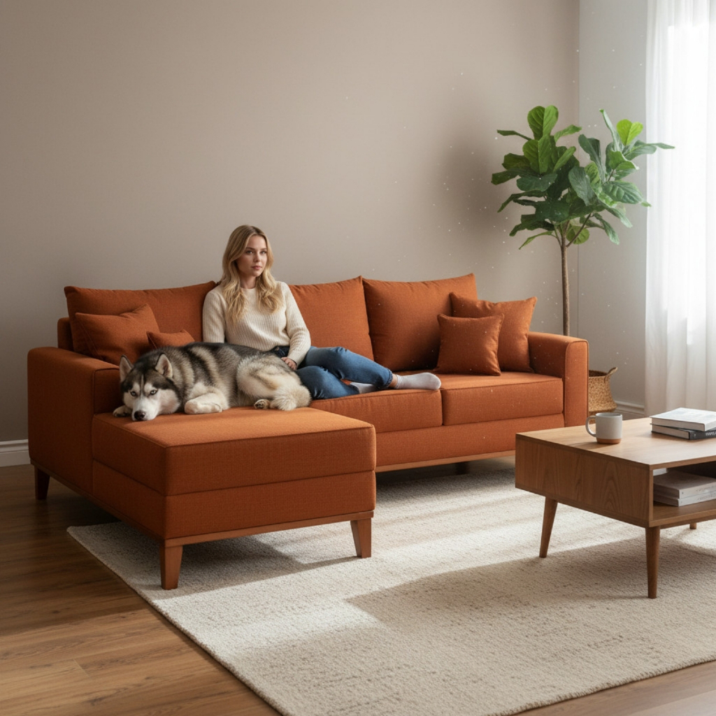 Sofá 3 Lugares Beny com Chaise Esquerdo Suede Terracota