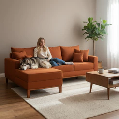 Sofá 3 Lugares Beny com Chaise Esquerdo Suede Terracota