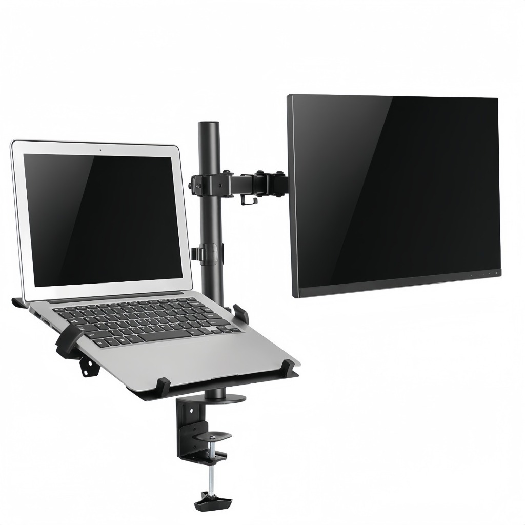 Kit Suporte Braço Duplo + Bandeja Para Notebook E Monitor