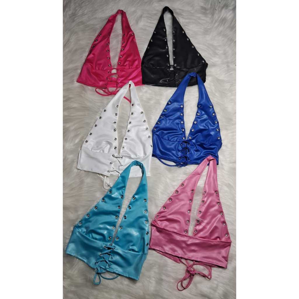 Cropped Babi - Cropped Feminino Ilhos Amaração Trançado Balada Festa Tendencia inspiração