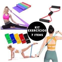 Kit 7 em 1 elástico para exercícios: mini band, faixa elástica e extensor de treino resistência