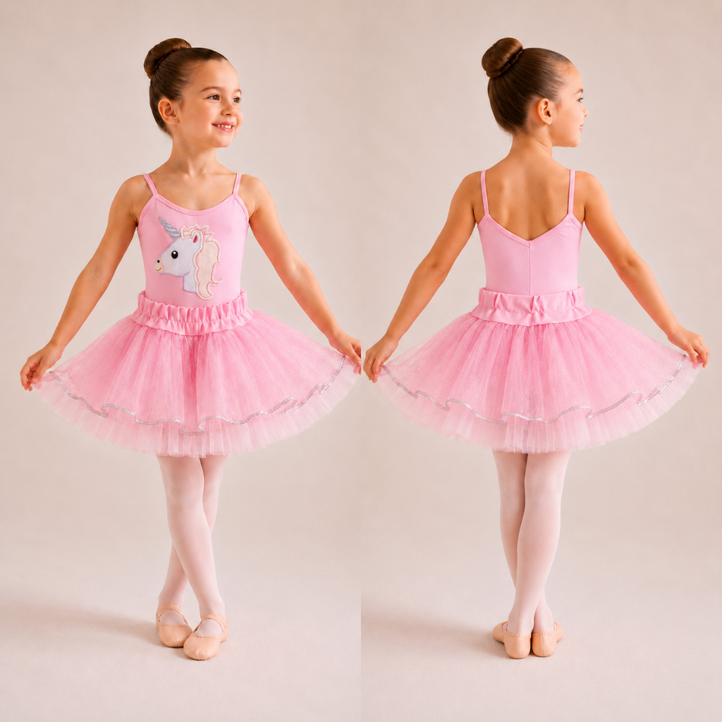 Kit Ballet Infantil Conjunto Collant Estampa Unicornio Com Saia Em Tutu Glitter
