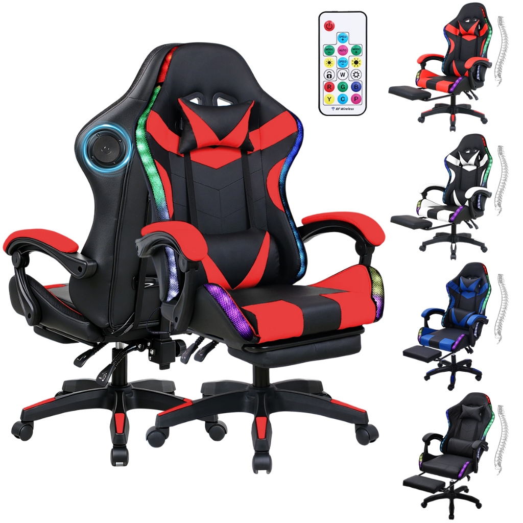 Cadeira Escritório Gamer Ergonômica Reclinável Giratoria,Alto-falante Bluetooth,Iluminação ambiente LED,Massagem