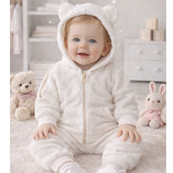 Conjunto Bebê Inverno Infantil Menina Off White Tamanho 6/9 meses