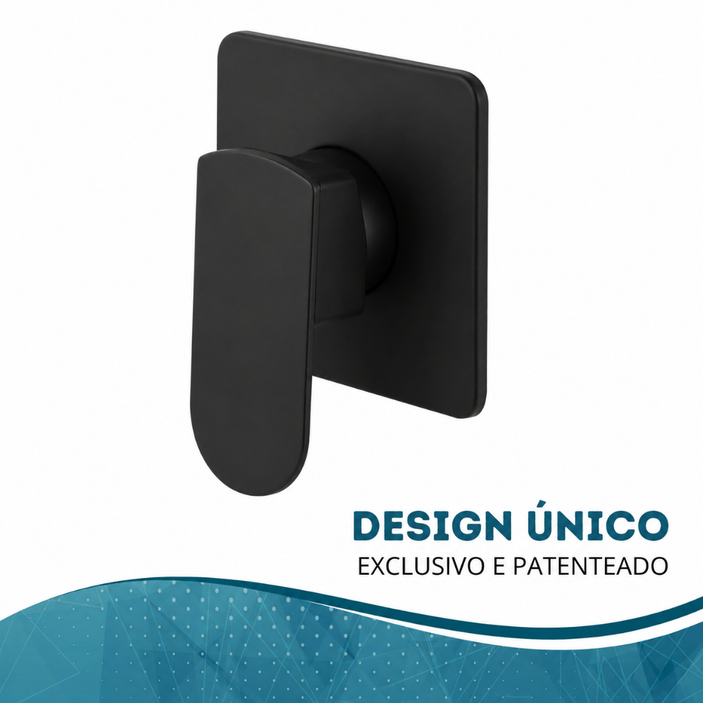 Acabamento de Chuveiro Registro Misturador Monocomando Quadrado Preto Chuveiro Padrão Deca