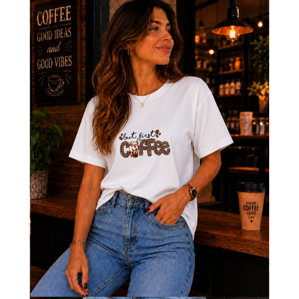 Camiseta Coffee Lover Feminina Estampada 100% Algodão Moda Casual Tendência Confortável Premium