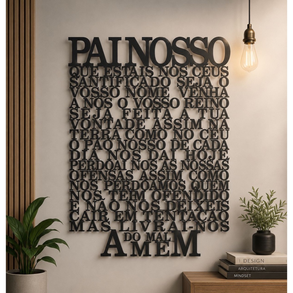 Quadro Decorativo Pai Nosso em MDF Oração Pai Nosso Decoração Religiosa Cristã Catolico Lembrança