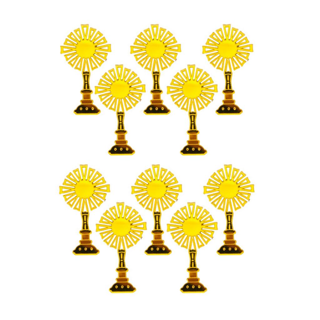 10 Ostensório Aplique Recorte Acrílico Dourado Espelhado 6x3,5cm p/ artesanato e decoração