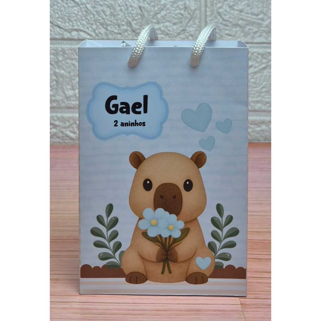 Sacolinhas Surpresa Personalizada com Alça - Semi-Montadas - Lembrancinha para Festas - Capivara Azul – Tam. P