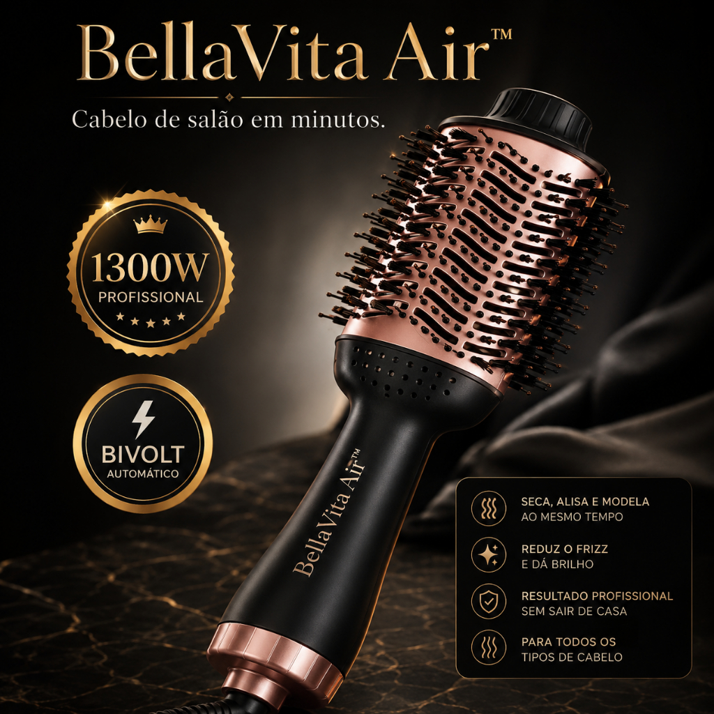 Shopevip Escova Secadora Profissional 1300W Bivolt Alisadora Modeladora Anti Frizz BellaVita Air™