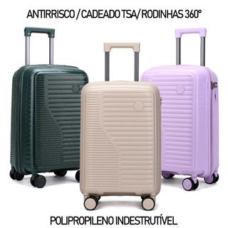 Mala de Bordo de Viagem 10kg Polipropileno Dermond Pro 55cm Inquebrável Cadeado TSA Rodinhas Giratórias 360° Removiveis