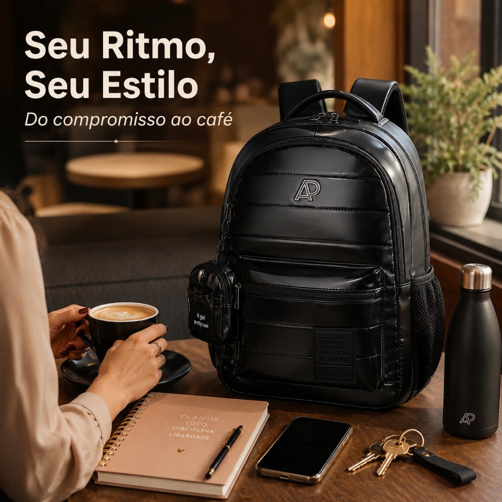 Mochila Feminina Executiva Casual Trabalho Matelassê Com Bolsinha Cabe Notebook Clio Style