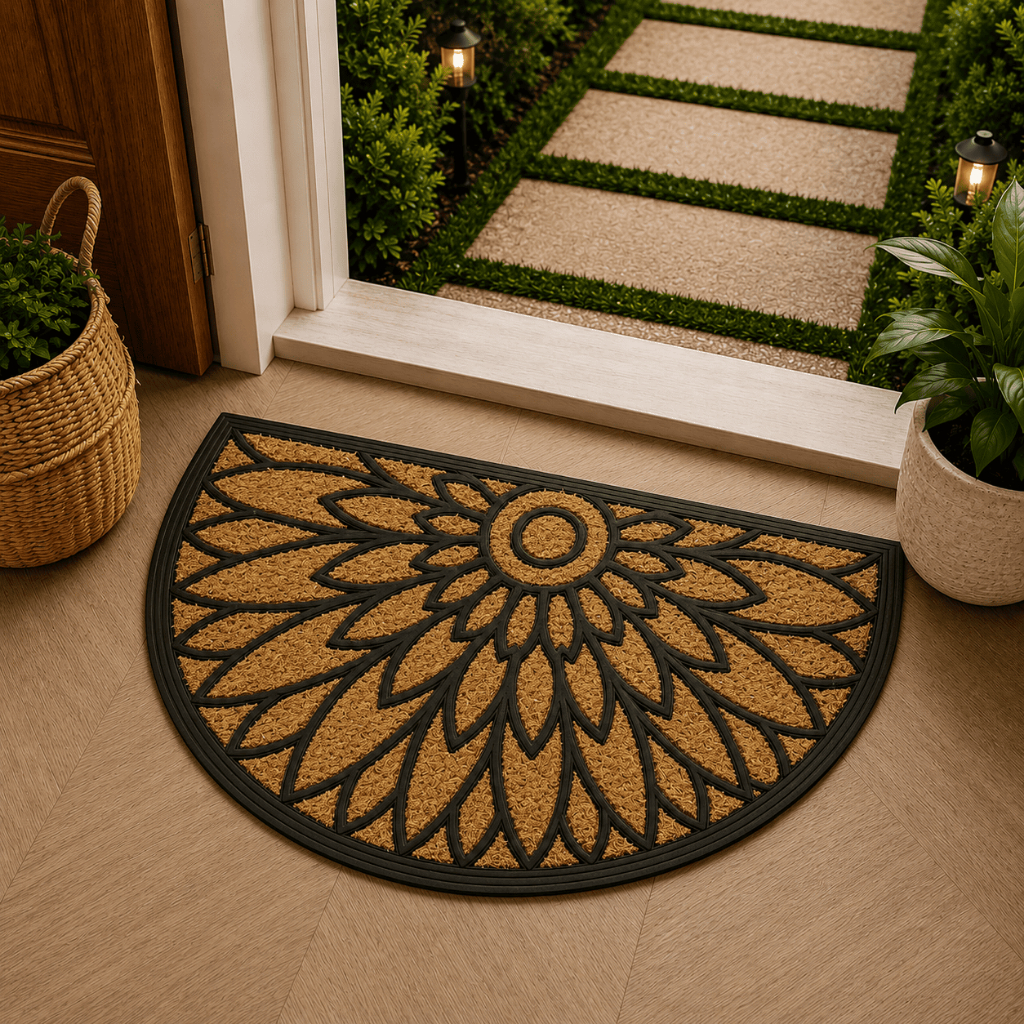 Tapete Porta Entrada Casa Capacho Fibra de Coco Flor de Lotus 45x75cm Kapazi
