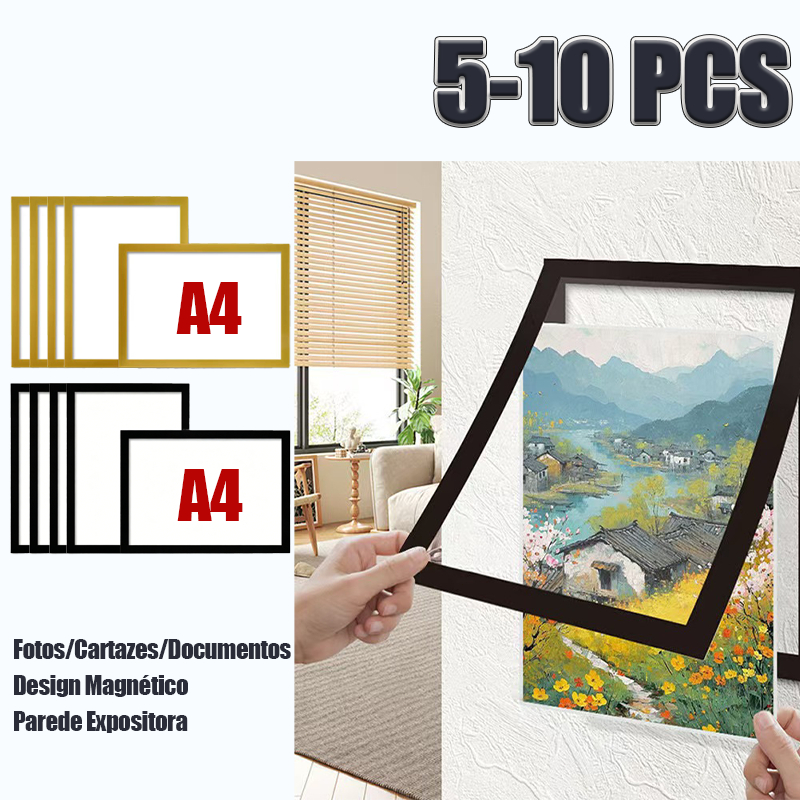 5~10 PCS Placa De Moldura De Exibição Magnética A4 , Parede , Certificado De Foto , Escritório Autoadesiva , Pegajosa