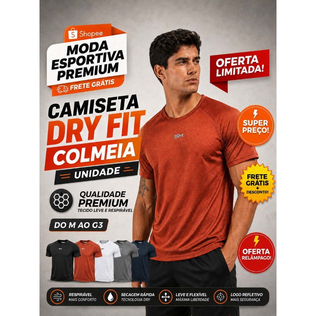 Camisa Dry Fit Masculina Academia Colmeia Estampa Refletiva