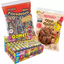 Kit Festa Gomets Tubo Dori + Mini Pirulito Psicodélico Santa Rita + Xup Doce de Leite Oliveira