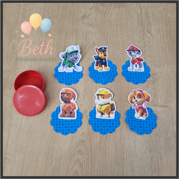 Apliques Tag 3D para Caixa Acrílico, Latinha 5x5x Personalizado tema Patrulha Canina - Festa - Lembrancinhas Aniversário