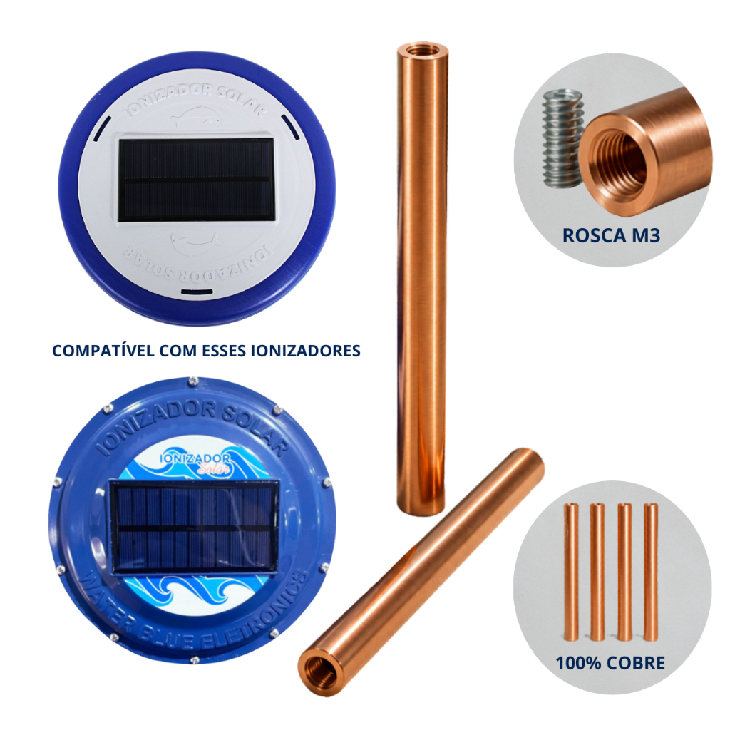 Kit 2 Hastes para Ionizador Solar Piscina Mec Pet Eletrodos de Cobre para Ionizador