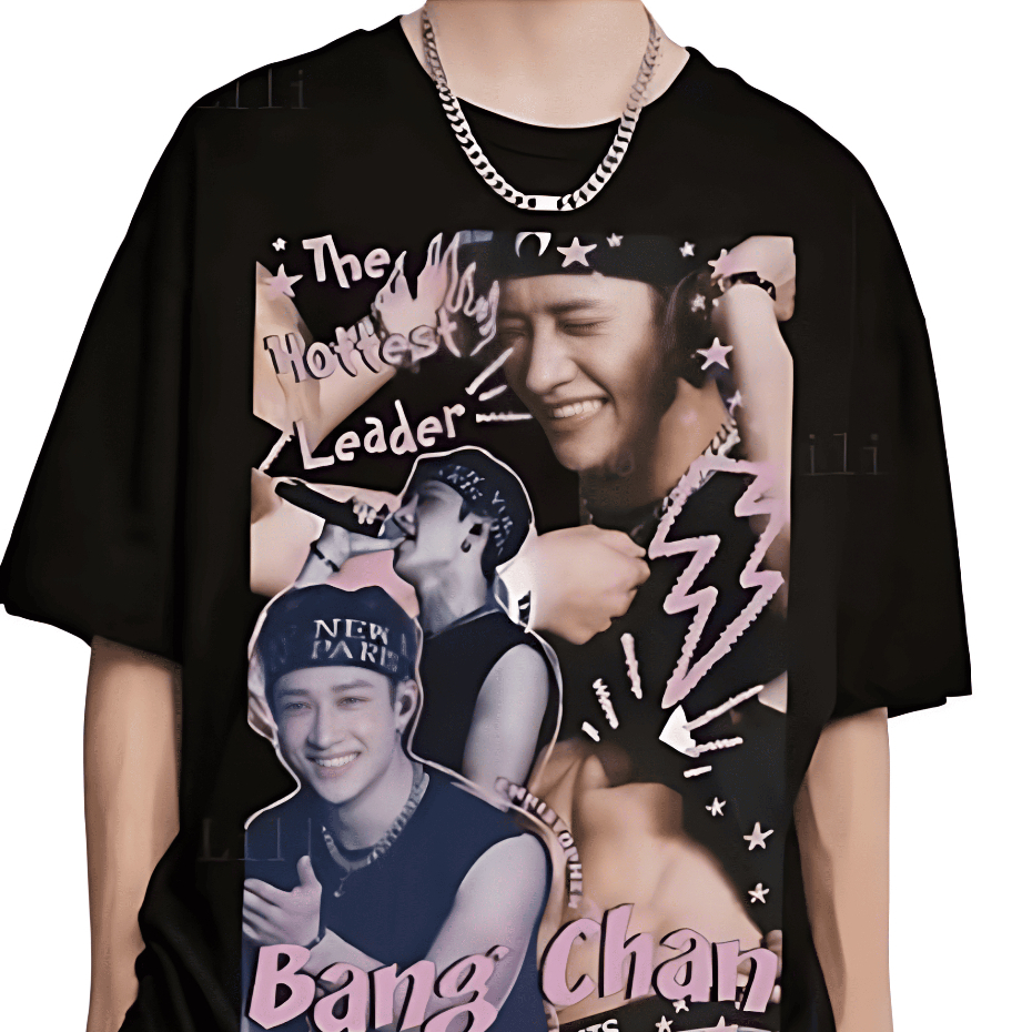 Camiseta Unissex Bang Chan The Hottest Leader Camisa 100% Algodão Adulto/Infantil Tecido Confortável