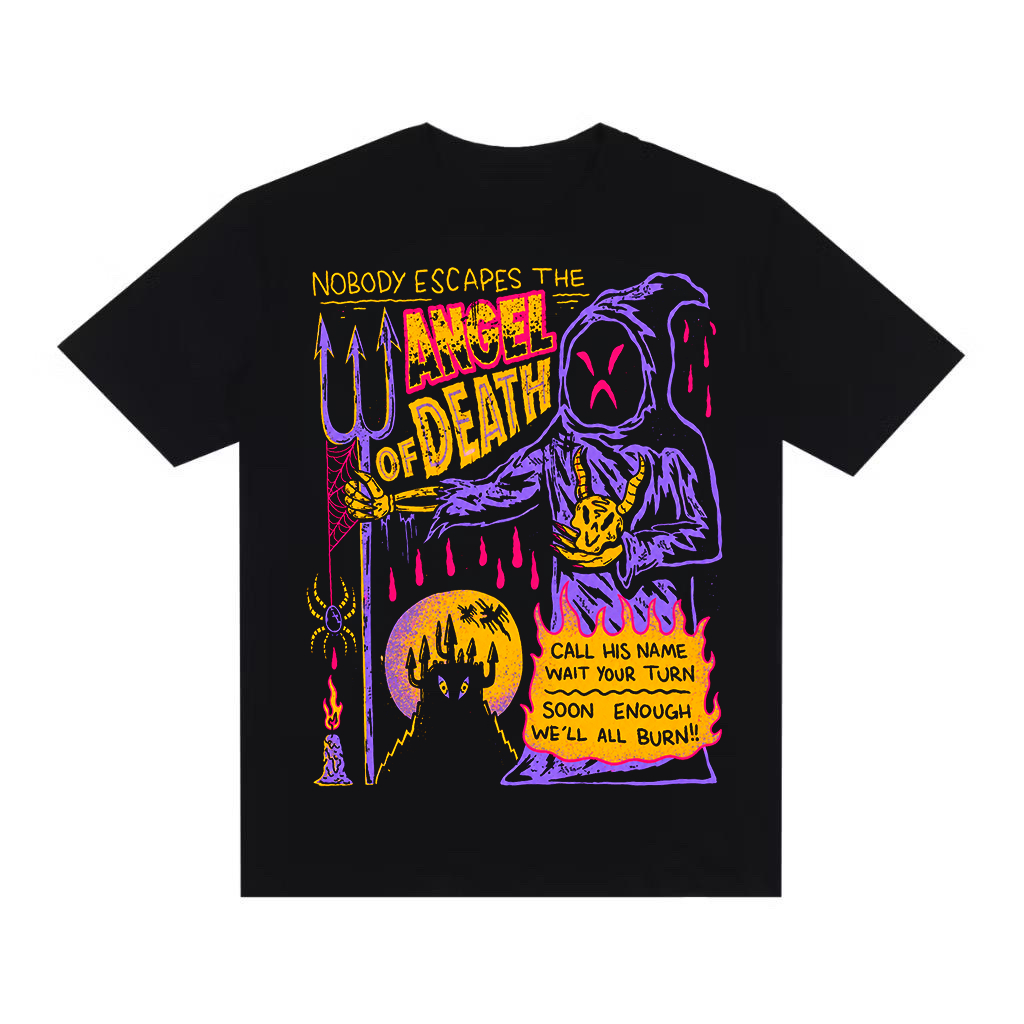Camiseta Streetwear Camisa Oversized Over Angel Of Death Estampado Personagem Gótica Alternativa Y2K Swag Opium Core