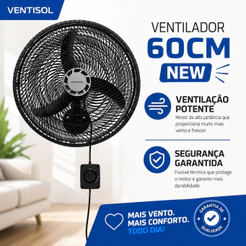 Ventilador Oscilante de Parede Ventilador Turbo Ventilador Grande Ventisol Ventilador 50cm Silencio