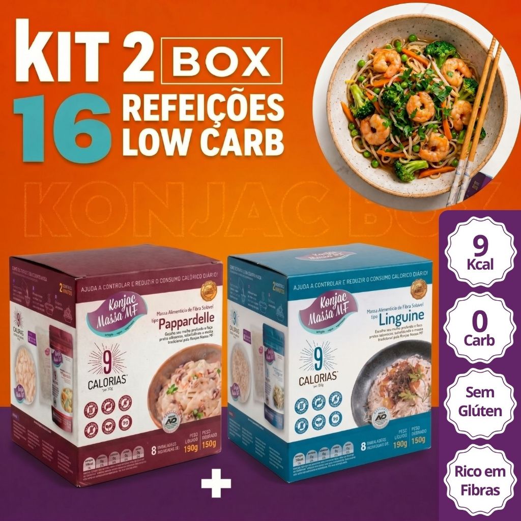 Kit 2 Box Konjac Massa Tipo Macarrão Linguine + Pappardelle Sem Glúten Zero Carb Rende 16 Refeições