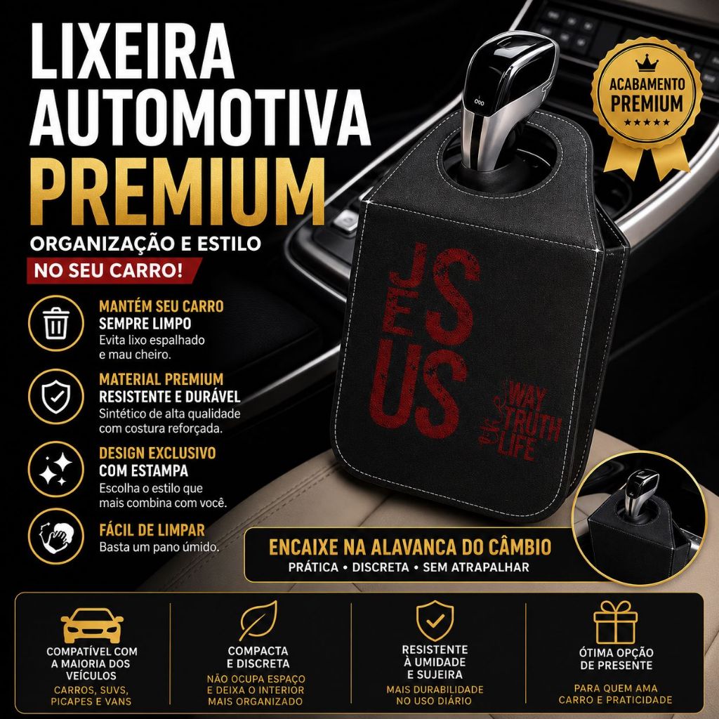 Lixeira Automotiva Premium Porta Lixo Para Carro Universal Impermeável Organizador Veicular Couro Sintético