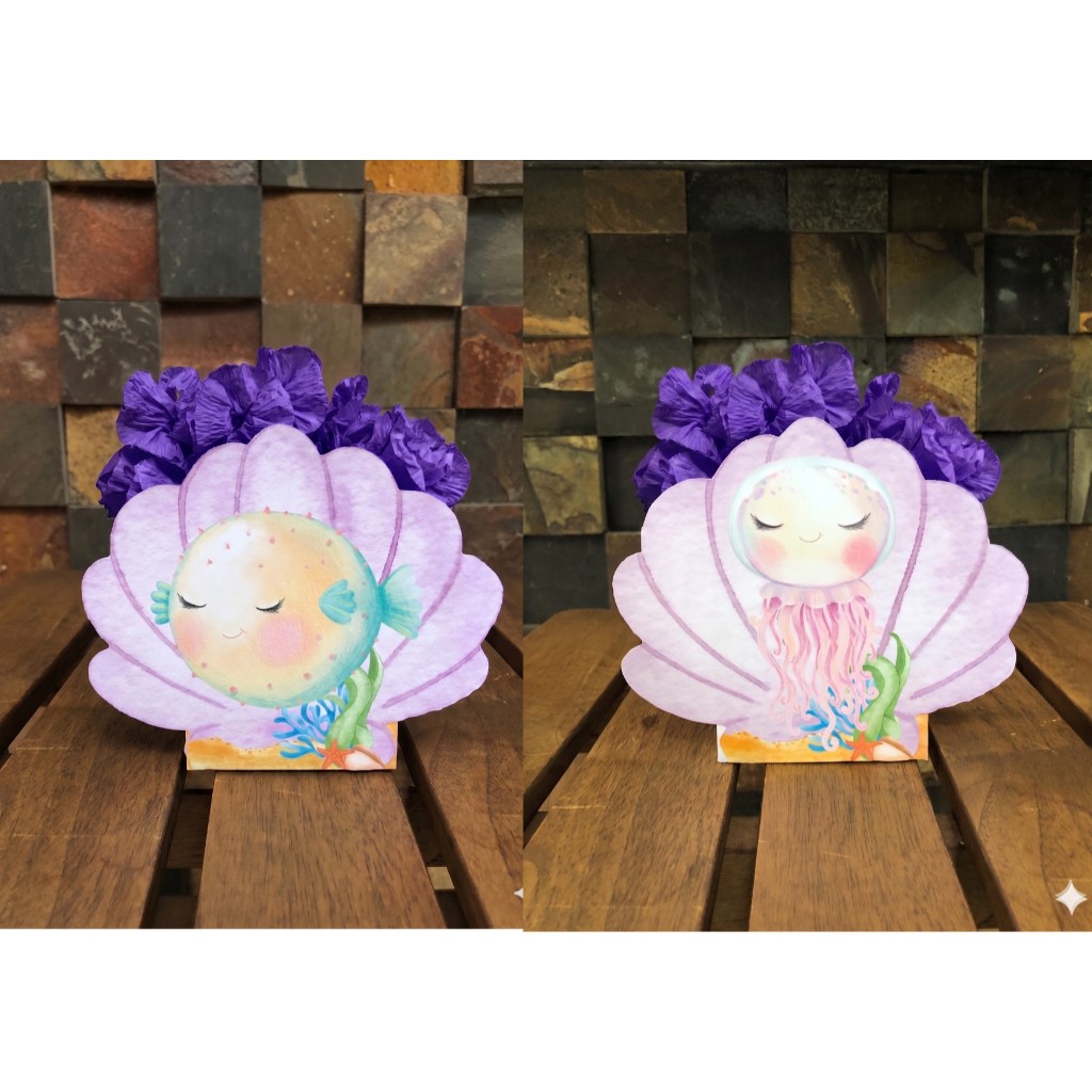 Centro de Mesa Fundo do Mar Menina Lilás | Decoração | Aniversário | Cachepô | Lembrancinha | Personalizado | Kit 10,15