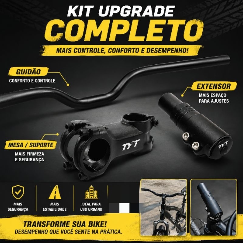 Kit Guidão Curvo Alto Elevado 31.8mm + Alongador + Suporte Mesa Para Guidão Bike Tyt
