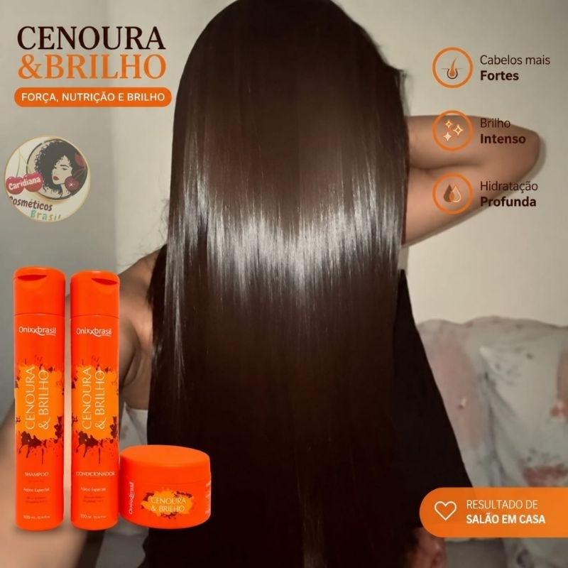Kit Tratamento Capilar Cenoura e Brilho | Shampoo + Condicionador + Máscara | Hidratação  Reconstrução Cabelos Saudáveis