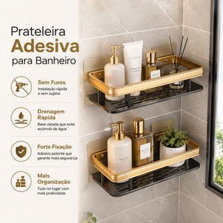 Prateleira Adesiva Para Banheiro Sem Furos Suporte Shampoo Sabonete Organizador Parede Dr…