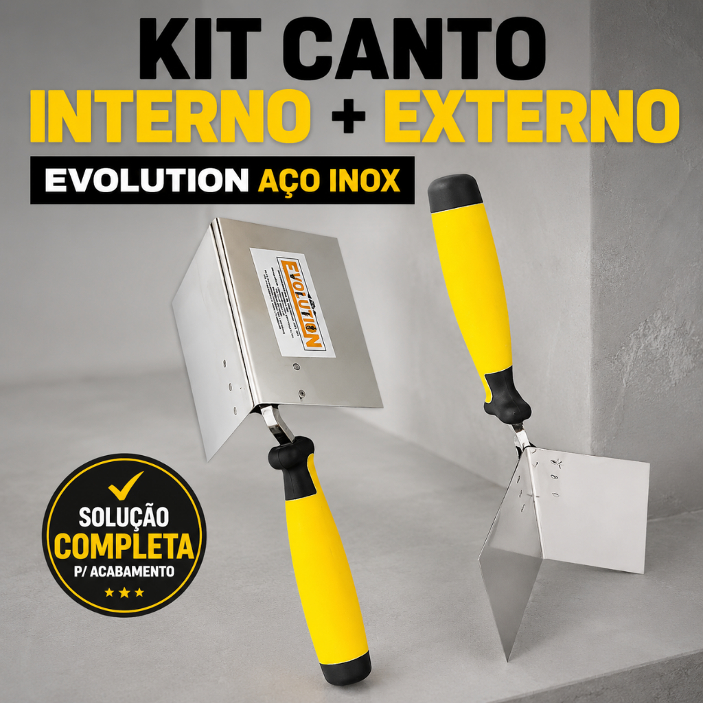 Desempenadeira de Canto Interno e Externo Evolution Aço Inox P/ Massa Corrida Drywall Reboco
