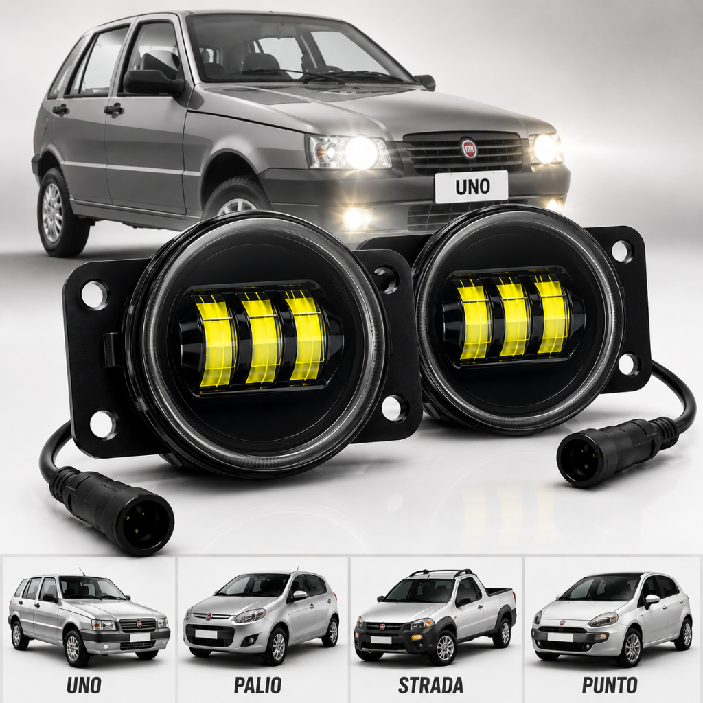 Farol Milha Led Projetor ASX 5000Lm 40W 6000K Fiat Strada Palio Uno Punto Par