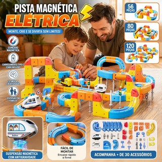 Kit Trem Magnético 3D Brinquedo Educativo para Crianças Desenvolver Raciocínio Lógico e Criatividade 56/80/120 Peças