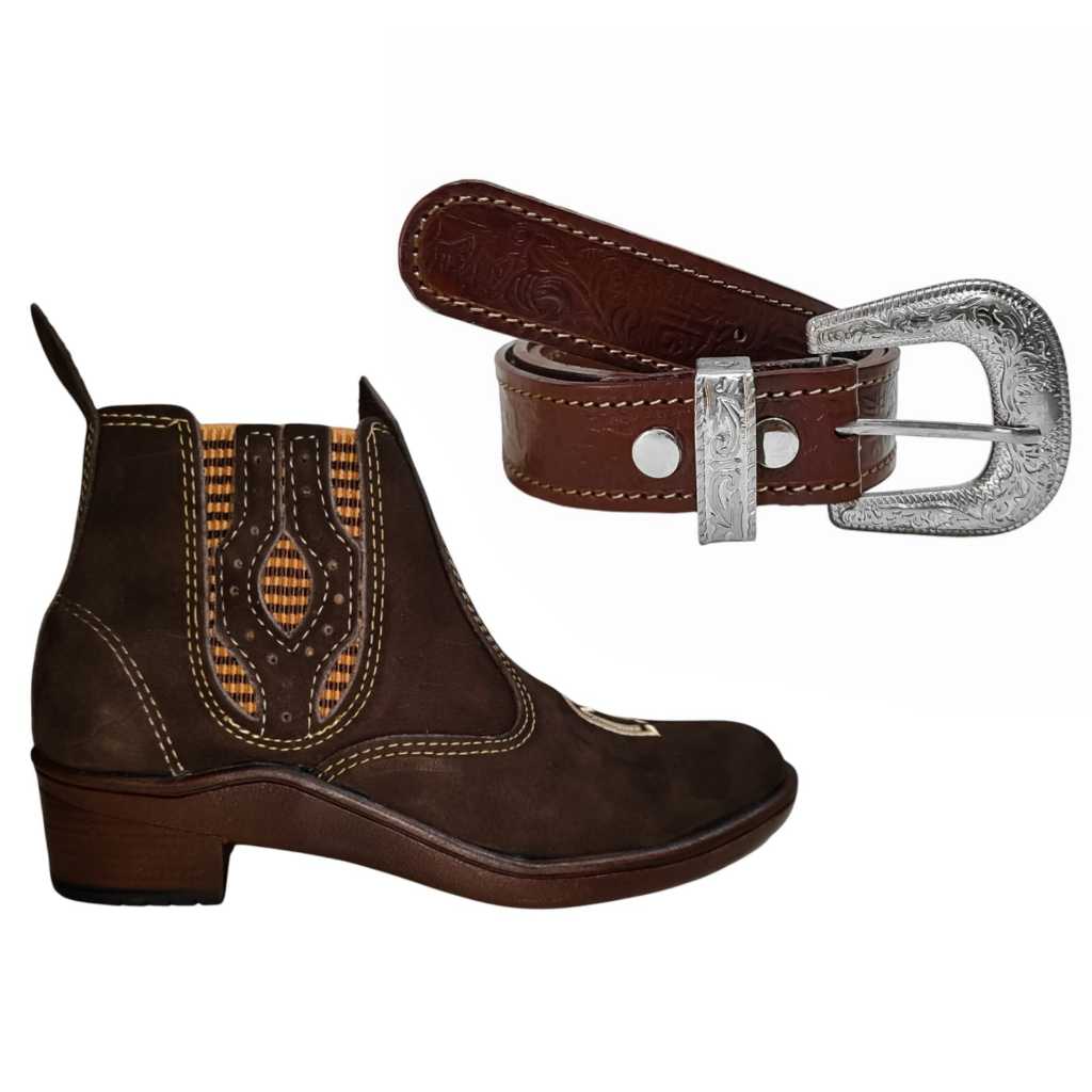 Botina feminina country + cinto com aplique mangalarga