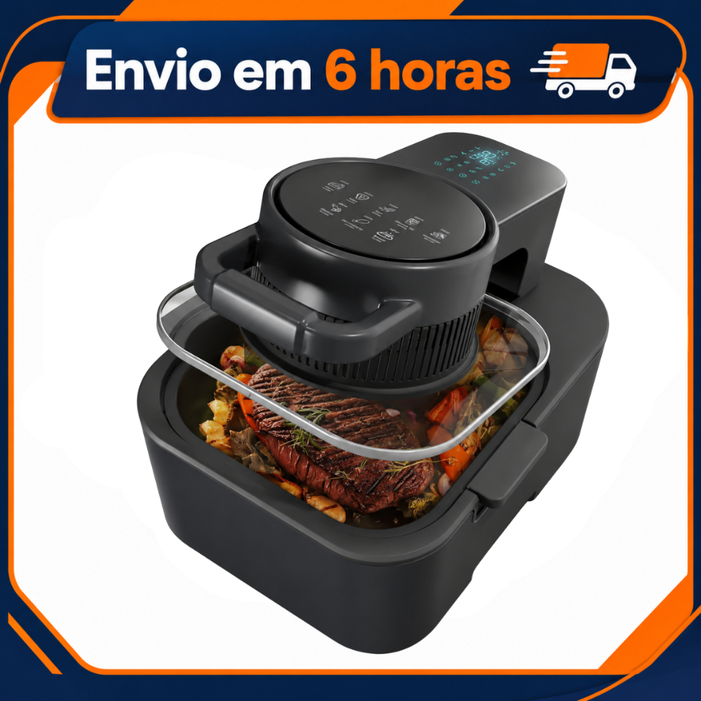 Fritadeira Air Fryer 6L Digital Visor Vidro Transparente Sem Óleo 1350W Gourmet Painel Touch 6 em 1