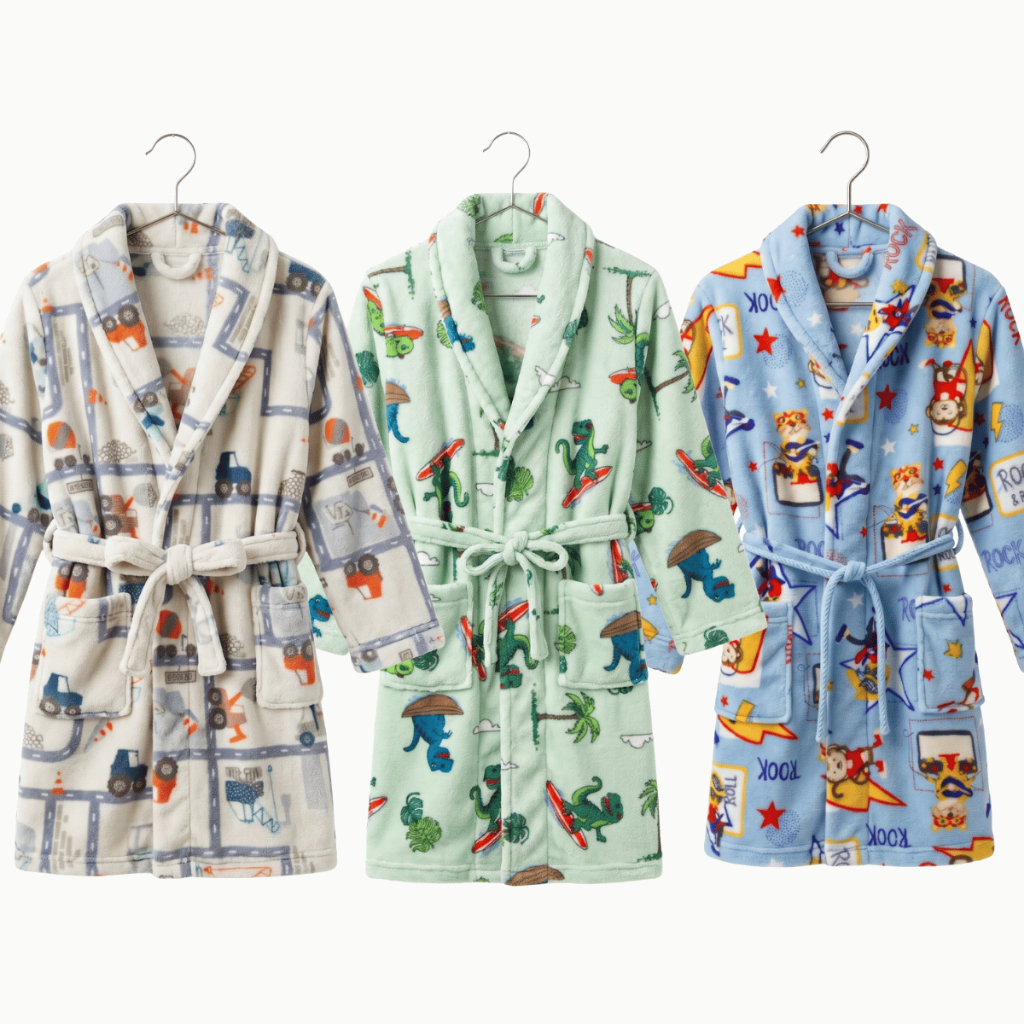 Roupão Banho Infantil Estampado Microfibra Kids Masculino Com Bolsos e Cordão Para Ajuste