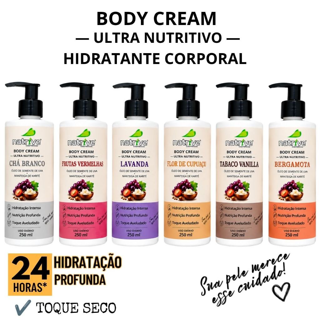 KIT REVENDA 12 UNIDADES BODY CREAM  HIDRATANTE CORPORAL 250ml Ultra Nutritivo TOQUE SECO NATRIVE