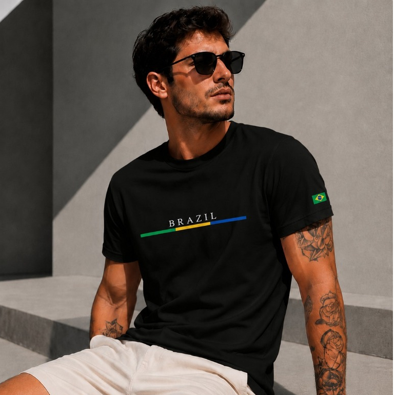 Camiseta Brasil Masculina Fashion Futebol Streetwear Algodão