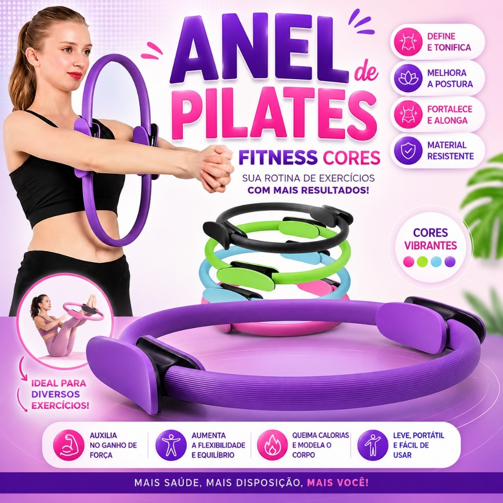 Anel de Pilates Fitness Tonificador Círculo Mágico Exercícios Resistência Flexível Ioga