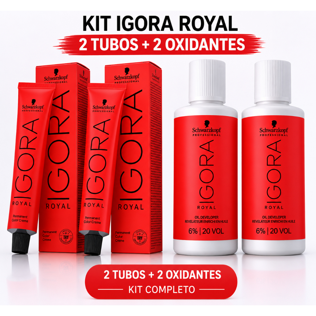 Kit Tinta Igora Royal 2un 4-6 + 2un Ox Água Oxigenada 20vol