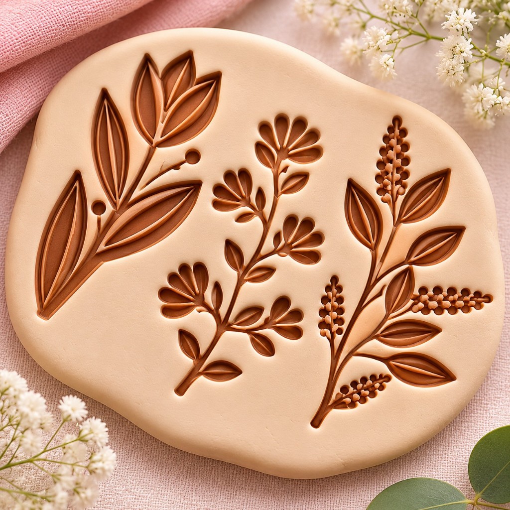 Kit 3 Carimbos Para Cerâmica Flores Argila 7CM Massas Artesanato  Floral