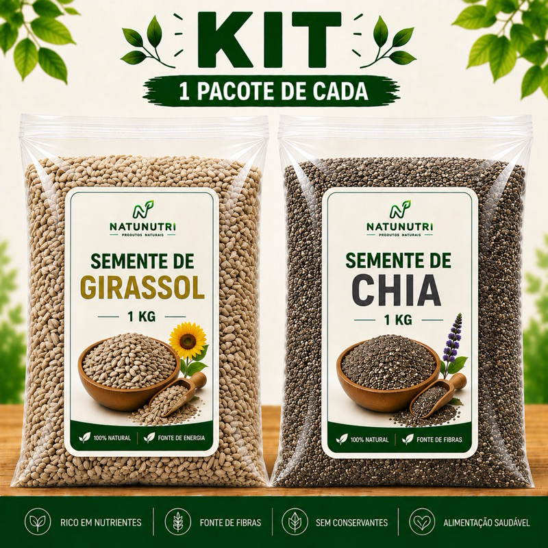 Kit Semente de Girassol + Semente de Chia 1 Pacote de cada - Natunutri