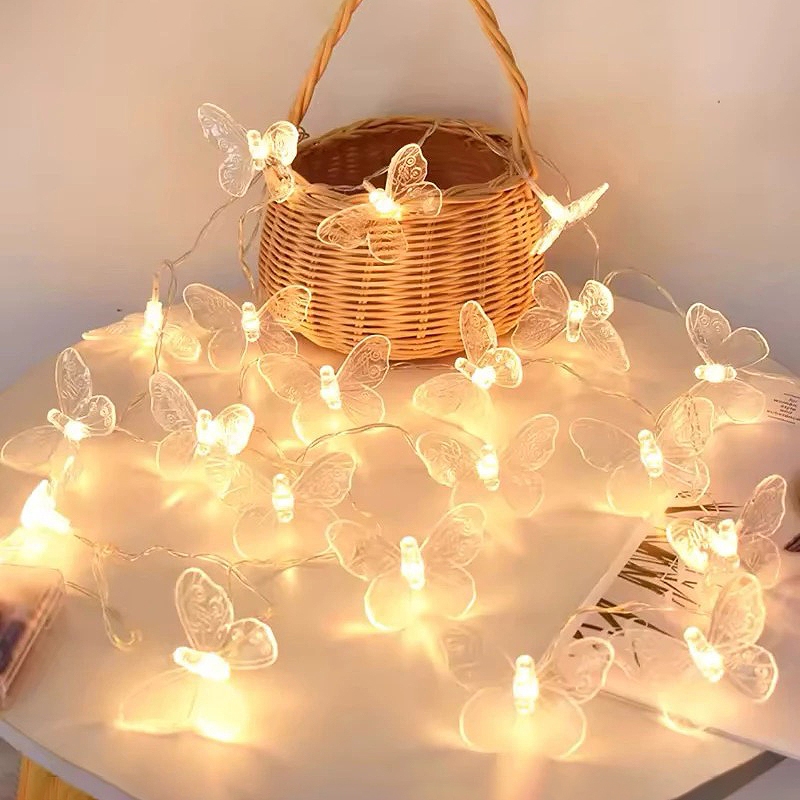 Cordão Luminoso Borboleta LED a Pilha Decoração Festa Jardim Casamento Luz de Corda