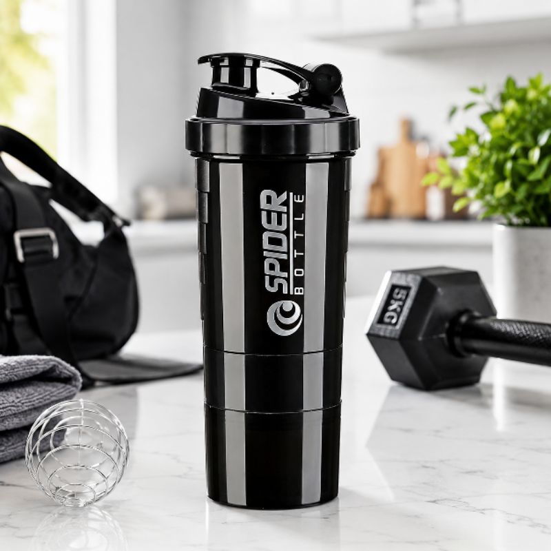 Coqueteleira Shake Com Compartimento Squeeze Garrafa Agua Academia