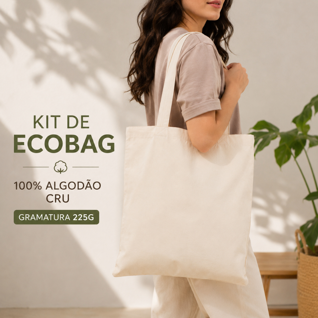 Kit Ecobag Algodão Cru 225g Sacola Ecológica Reforçada Para Personalizar 35x38cm