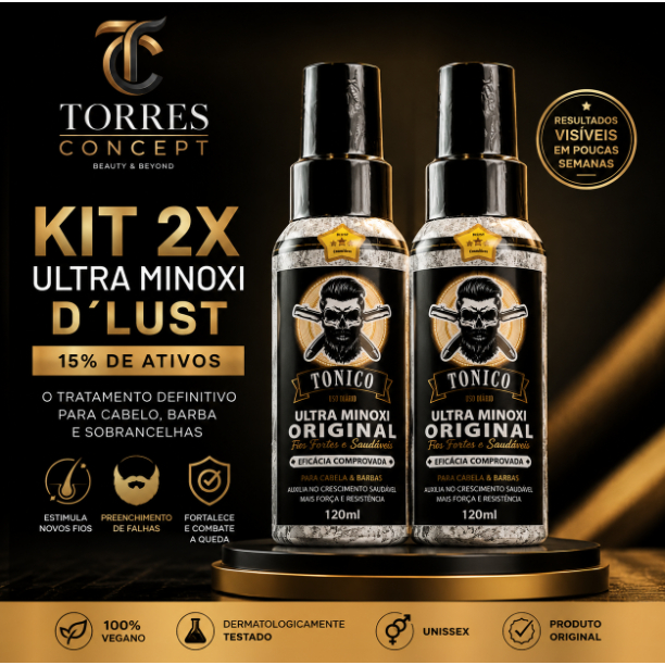 Kit 2 Tônicos D’lust Ultra Minoxi 120ml Preenche Falhas Barba e Cabelo - Original 15% Ativos Unissex