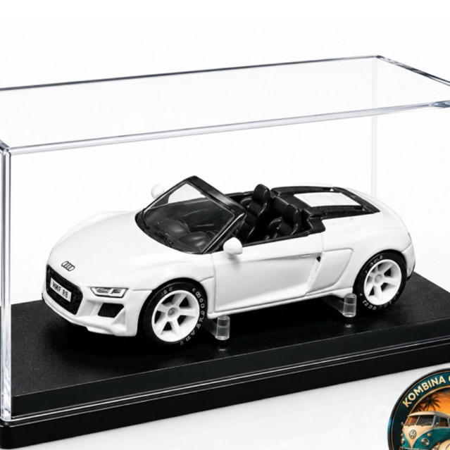 🔥 Miniatura Audi R8 Spyder Branco 1:64 Com Expositor Acrílico | Conversível Colecionável Premium