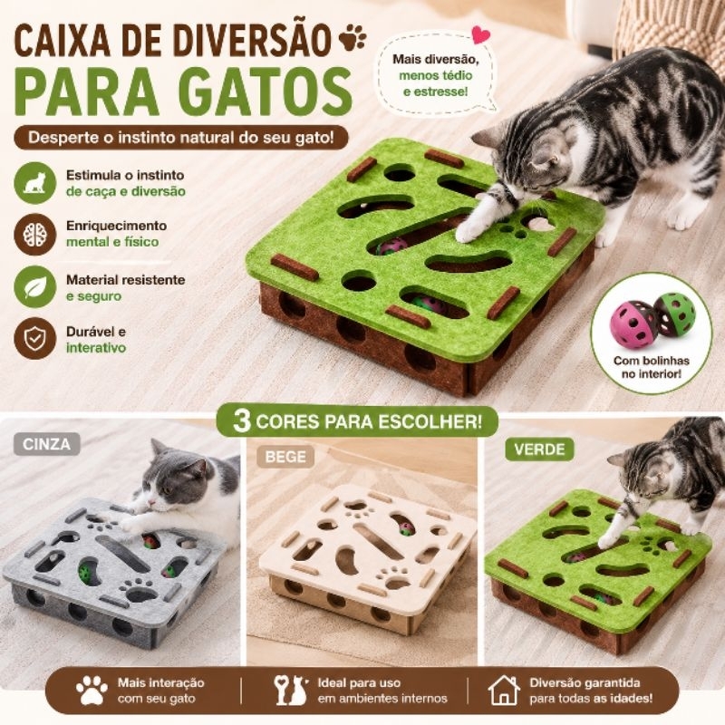 Brinquedo Interativo para Gatos Caixa de Diversão com Bolinhas Estimula Caça Inteligência e Exercícios yh8168