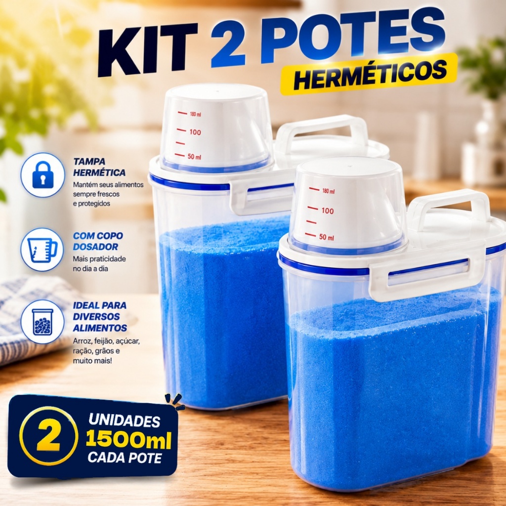Pote Hermético 1.5L Com Copo Medidor Bico Dosador Sabão Pó Liquido Dispenser Organizador Cozinha Lavanderia Multiuso